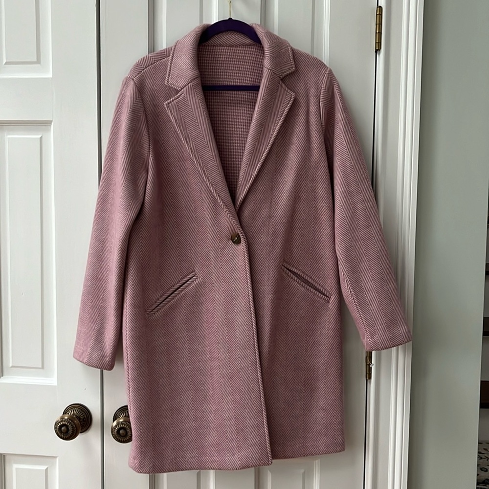 Pink Winter Coat- Herringbone and Houndstooth. Sample Sale Find!